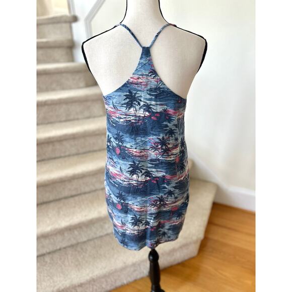 J.Crew Navy & Pink Tropical Sunrise Palm Print Linen Shift Sundress - Picture 5 of 6